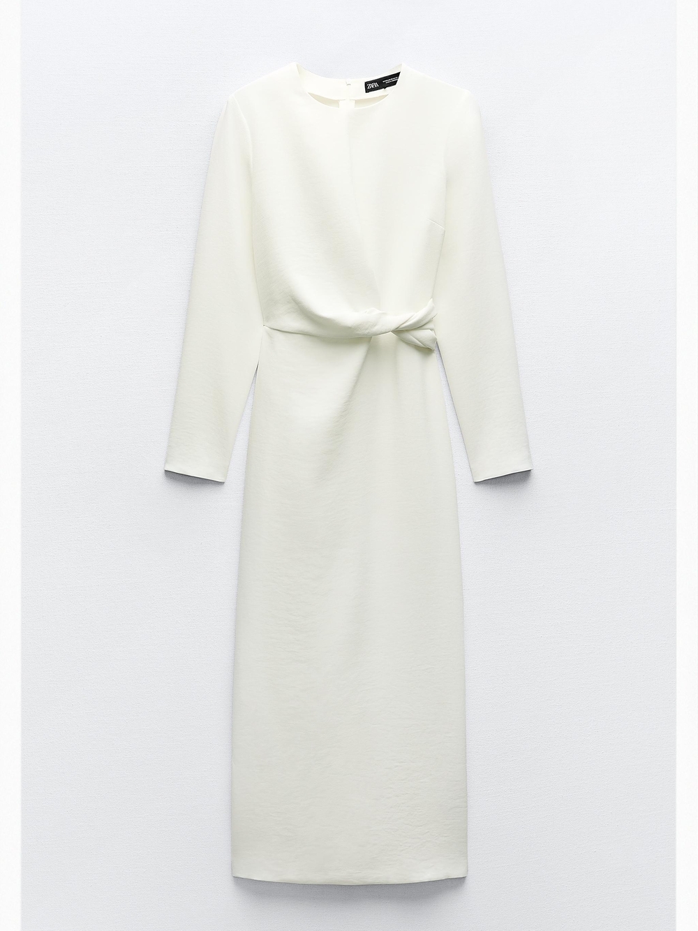 Zara Cream Knot-Front  Crepe Sleeve Midi Dress Large NWT